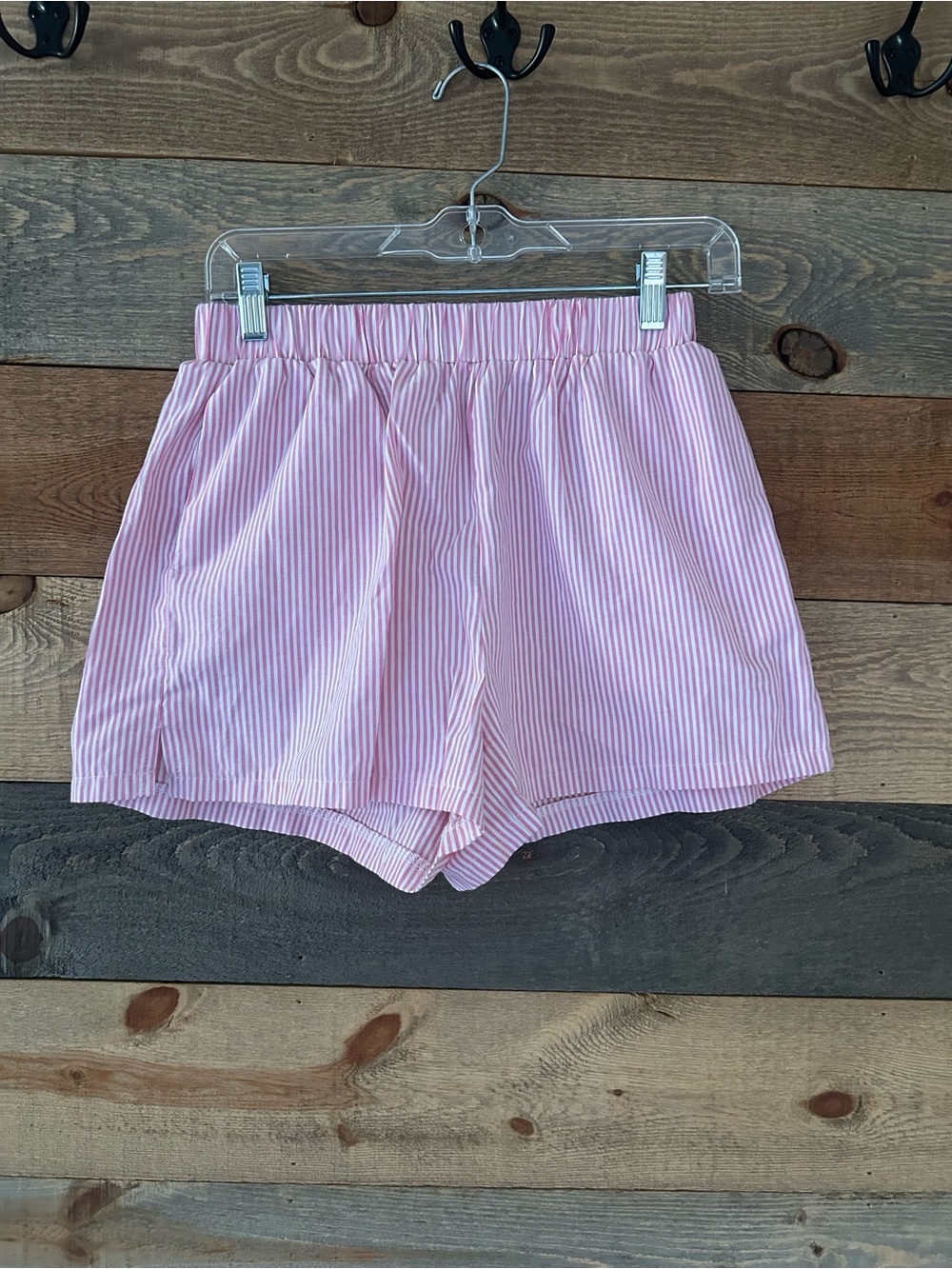 SHEIN Pink and White Pinstripe High-Waist Women’s Shorts Size M